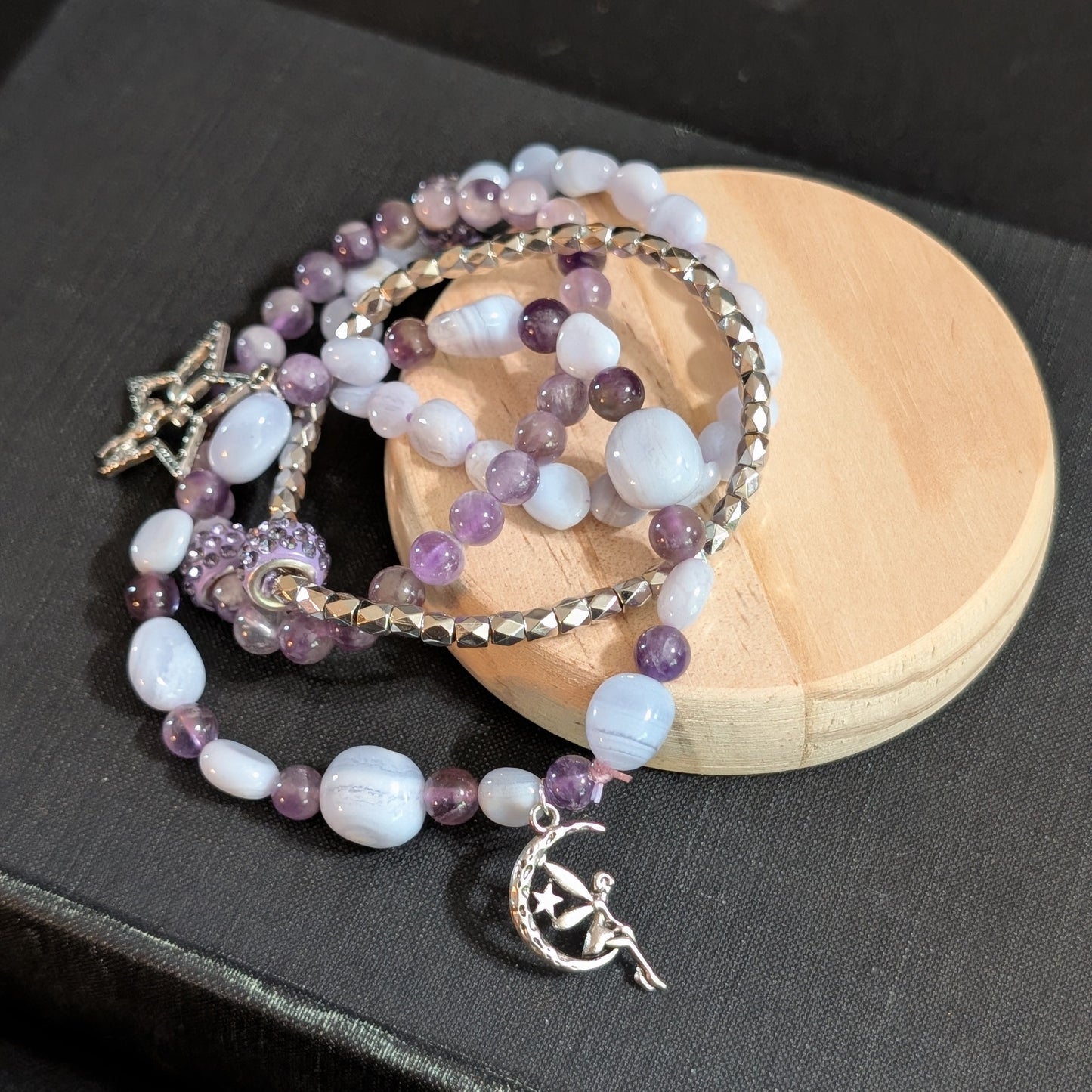 ✨Fairyfall Sky✨| Fairy Convertible Jewelry Set with Blue Lace Agate, Amethyst, & Aquamarine