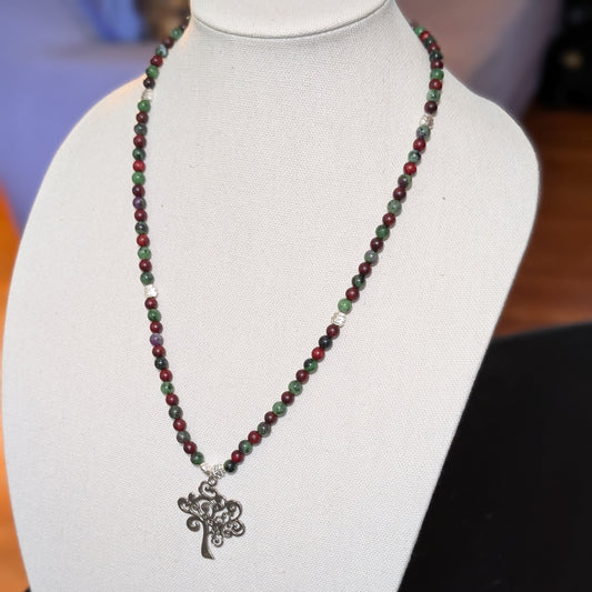 ✨Twirlitwig Den✨| Ruby Zoisite & Wood Necklace with Silver Tree Pendant