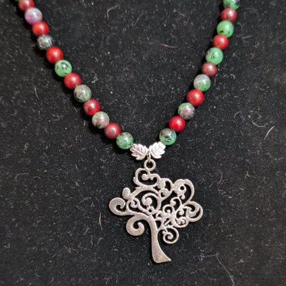 ✨Twirlitwig Den✨| Ruby Zoisite & Wood Necklace with Silver Tree Pendant