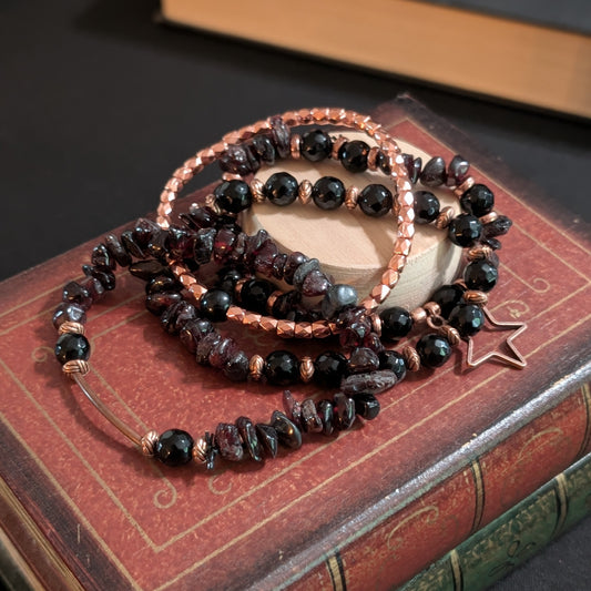 ✨Setlist & Stardust✨| Garnet & Black Tourmaline Bracelet Stack