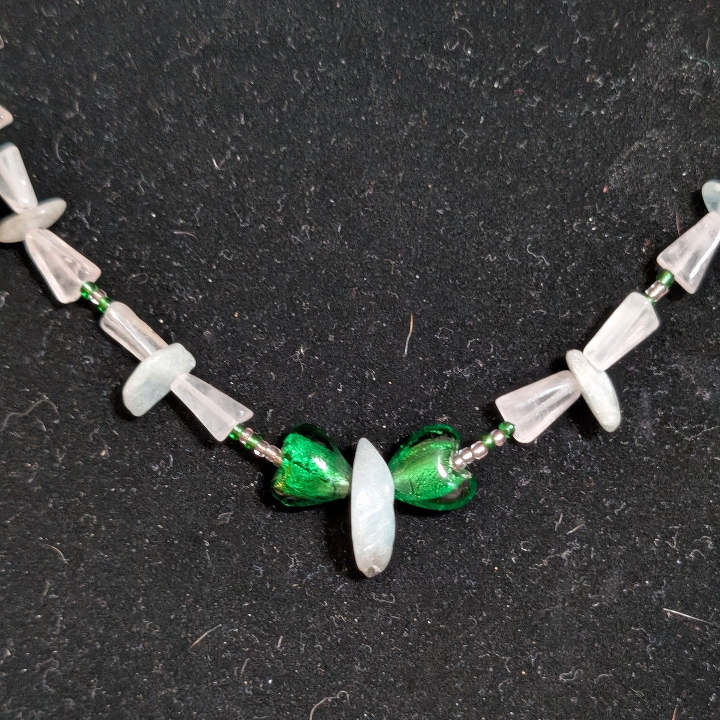 ✨Flutterheart✨| Fairy Butterfly Necklace – Rose Quartz, Aquamarine & Green Glass Wings
