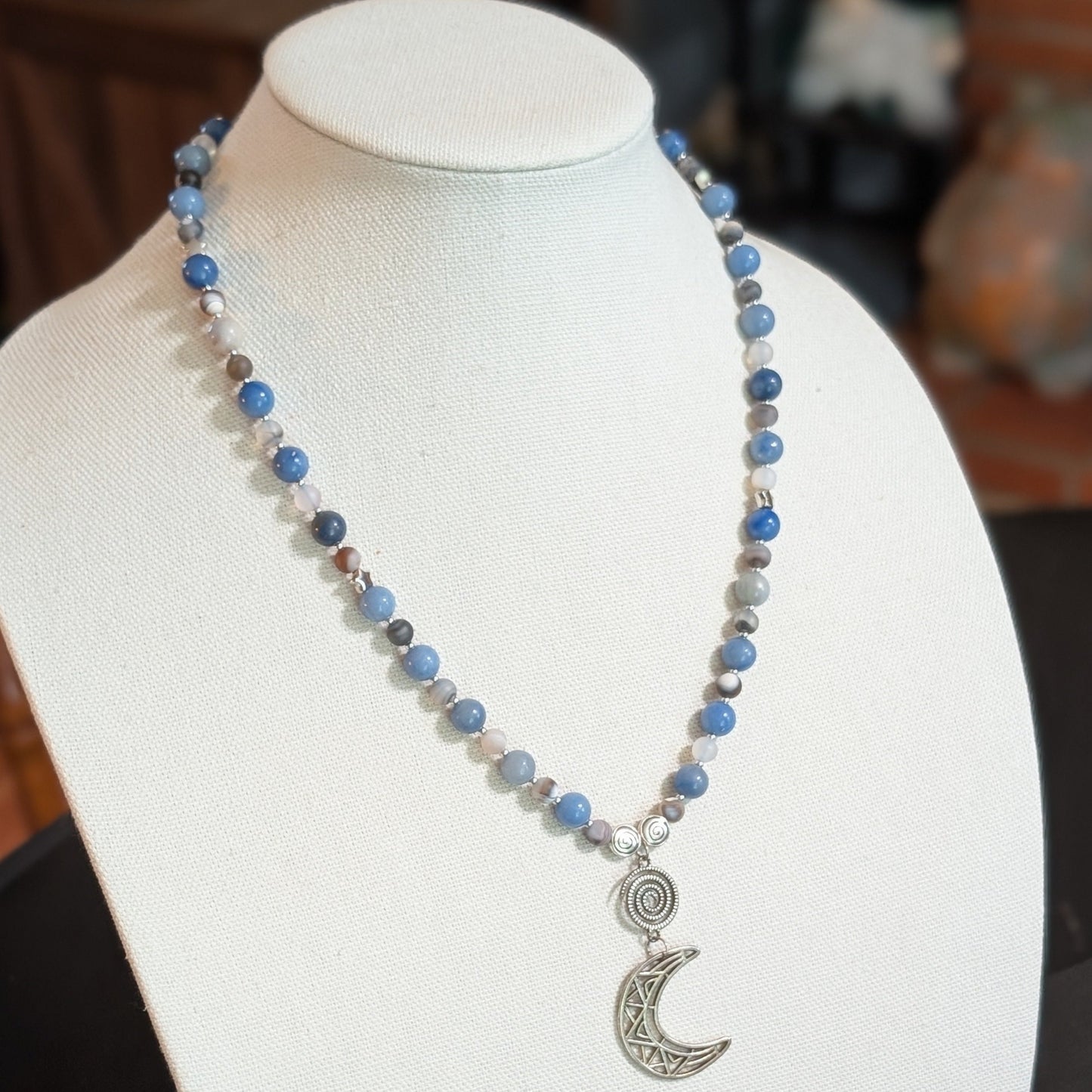 ✨Quiet Constellation✨| Blue Aventurine & Gray Agate Celestial Spiral Necklace