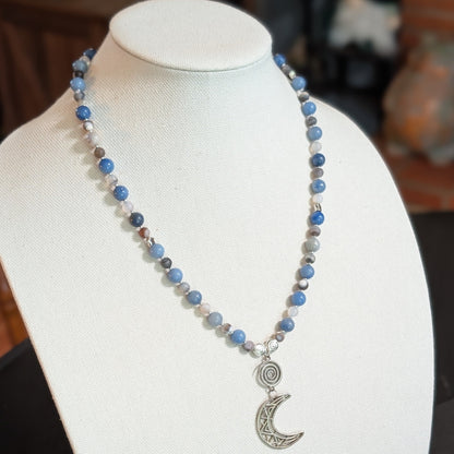 ✨Quiet Constellation✨| Blue Aventurine & Gray Agate Celestial Spiral Necklace