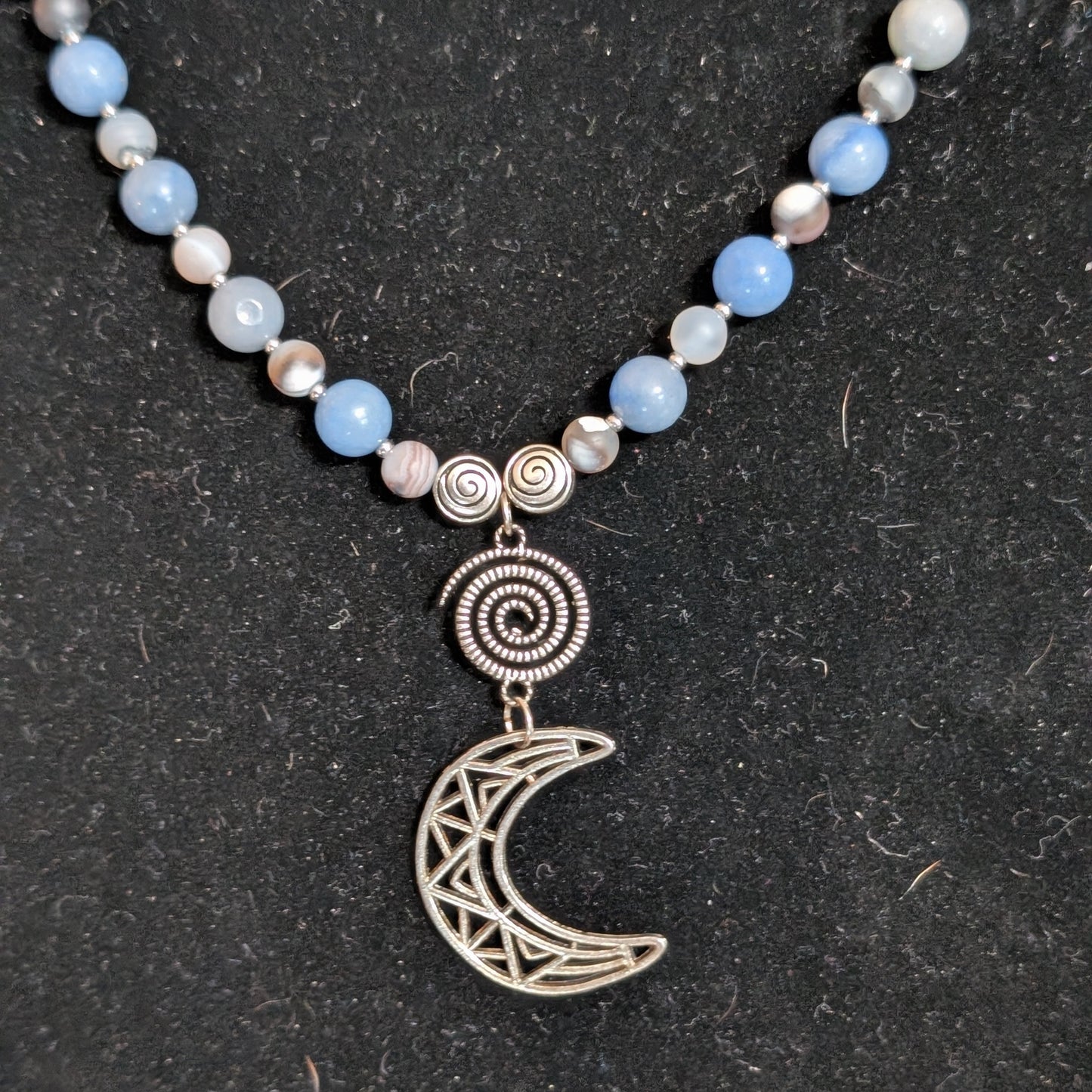✨Quiet Constellation✨| Blue Aventurine & Gray Agate Celestial Spiral Necklace