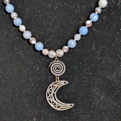 ✨Quiet Constellation✨| Blue Aventurine & Gray Agate Celestial Spiral Necklace