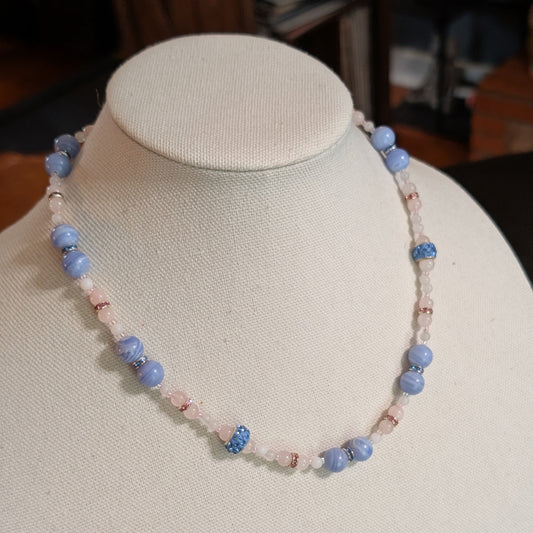 ✨Dawnlight✨| Blue Lace Agate, Rose Quartz & Jade Necklace