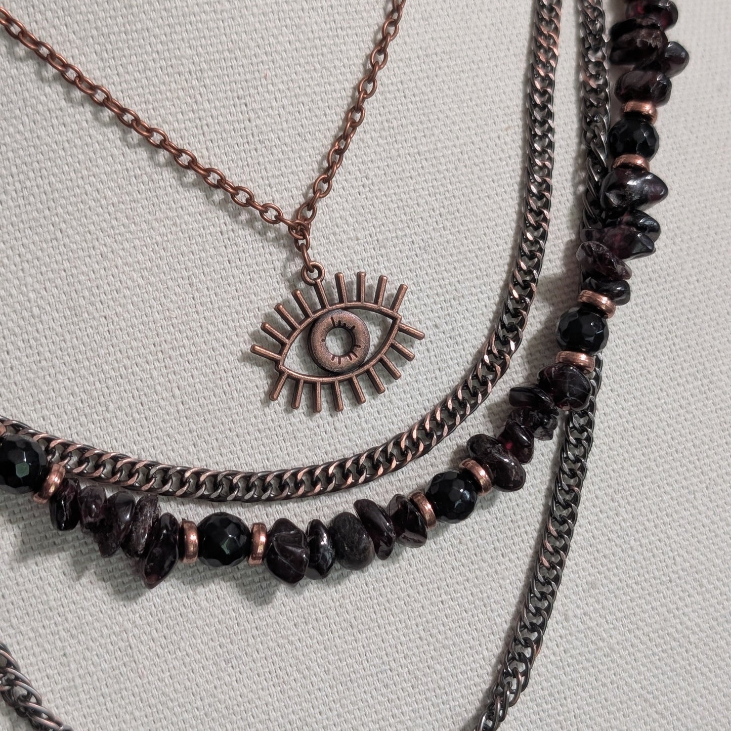 ✨Faery Metal✨| Garnet & Black Tourmaline Multi-Strand Necklace and Bracelet Set