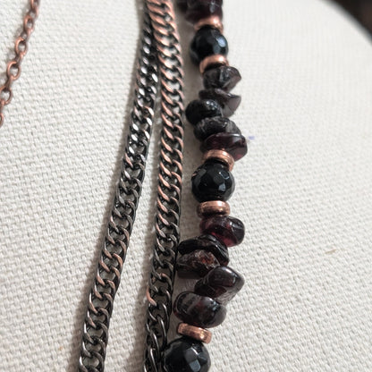 ✨Faery Metal✨| Garnet & Black Tourmaline Multi-Strand Necklace and Bracelet Set