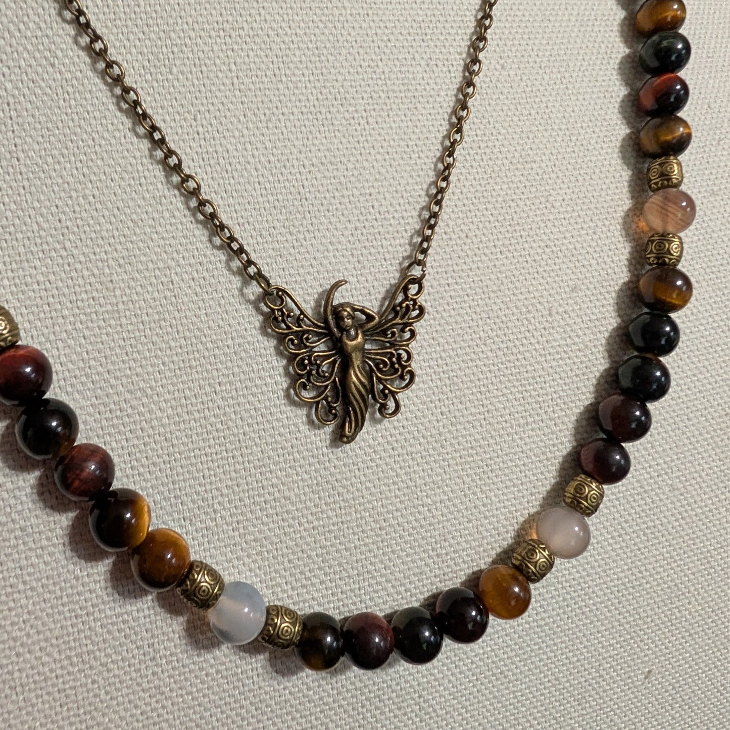 ✨Willowshade✨| Fairy Necklace – Red & Gold Tiger’s Eye with Agate