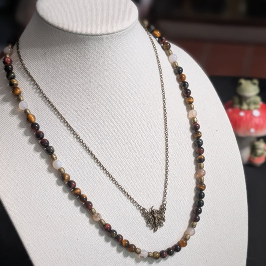 ✨Willowshade✨| Fairy Necklace – Red & Gold Tiger’s Eye with Agate