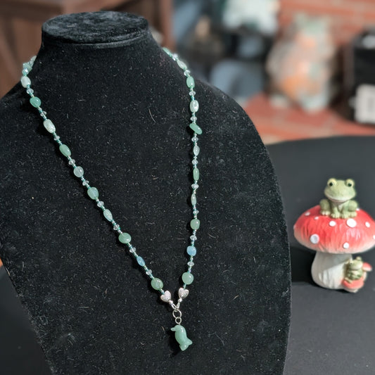 ✨Waddlewhim✨| Green Aventurine & Aquamarine Penguin Necklace with Kissing Fish