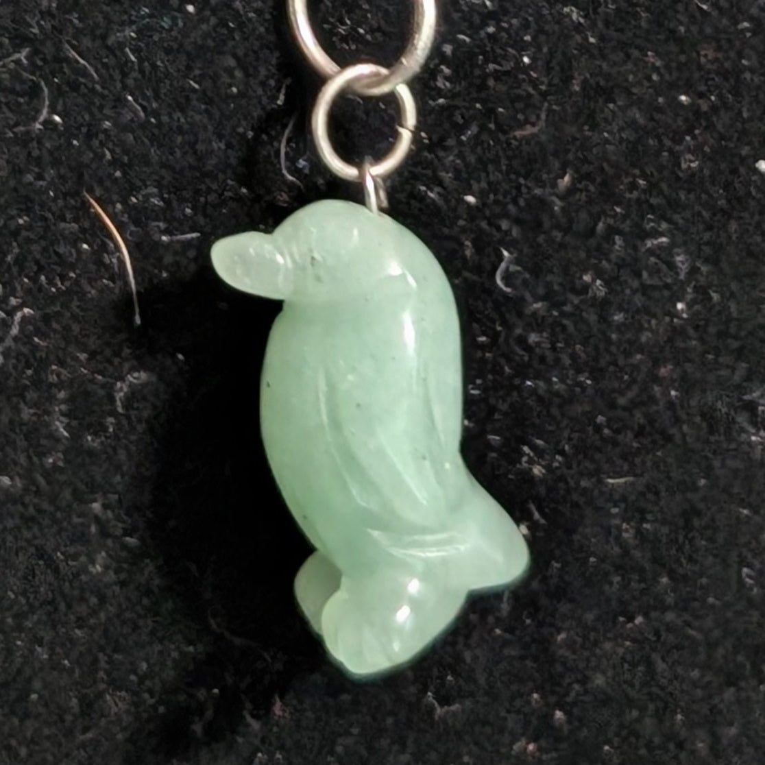 ✨Waddlewhim✨| Green Aventurine & Aquamarine Penguin Necklace with Kissing Fish