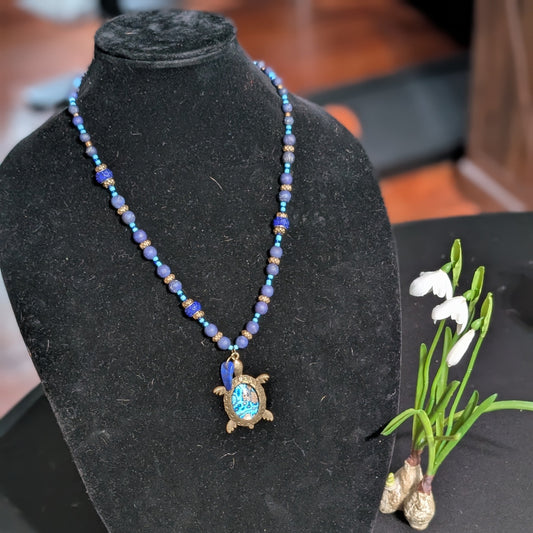 ✨Tidechaser✨| Deep Blue Lapis Lazuli Necklace with Turtle Pendant