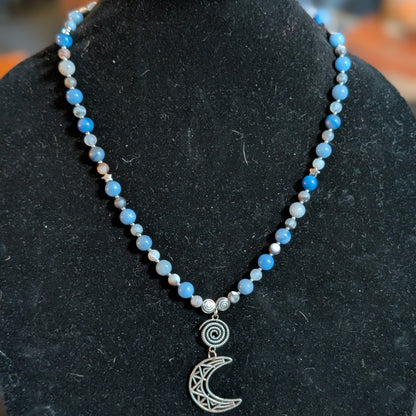 ✨Quiet Constellation✨| Blue Aventurine & Gray Agate Celestial Spiral Necklace
