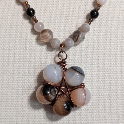 ✨Gloamroot✨| Botswana Agate & Smoky Quartz Necklace with Hidden Pentagram Pendant