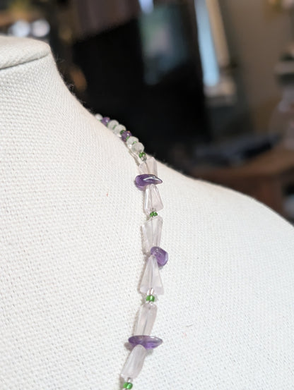 ✨Whisperwings✨| Amethyst & Rose Quartz Butterfly Fairy Necklace with Green Glass Wings