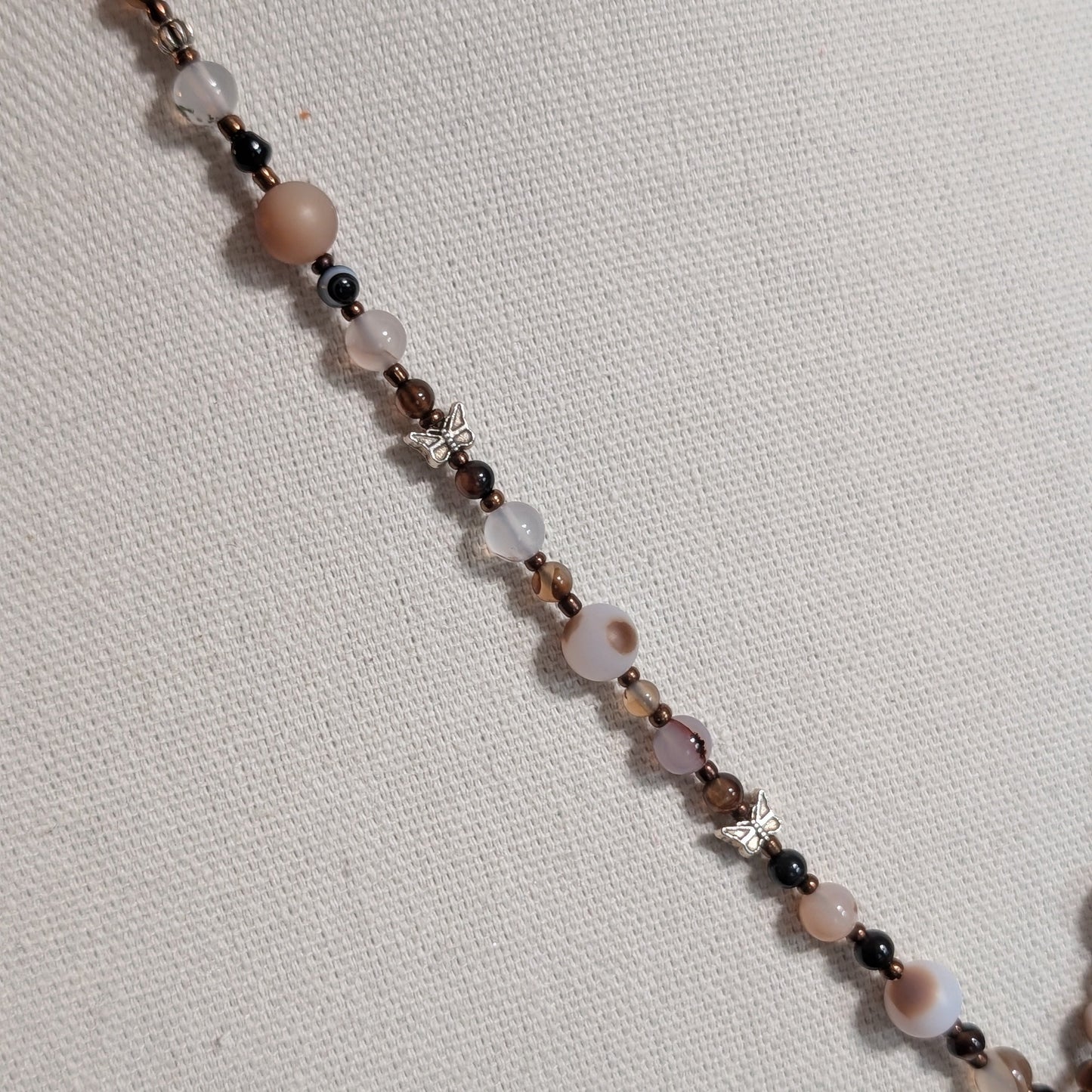 ✨Birchsight✨| Natural & Brown Agate Necklace with Butterfly Eye Pendant