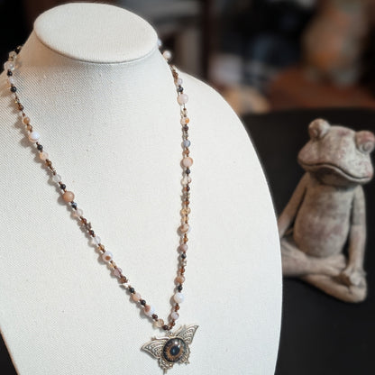 ✨Birchsight✨| Natural & Brown Agate Necklace with Butterfly Eye Pendant