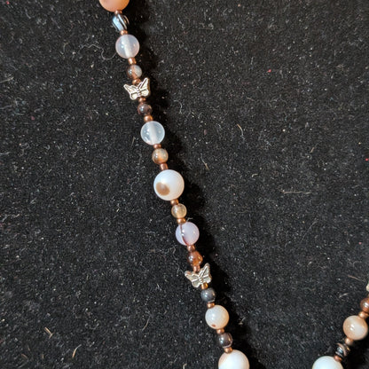 ✨Birchsight✨| Natural & Brown Agate Necklace with Butterfly Eye Pendant