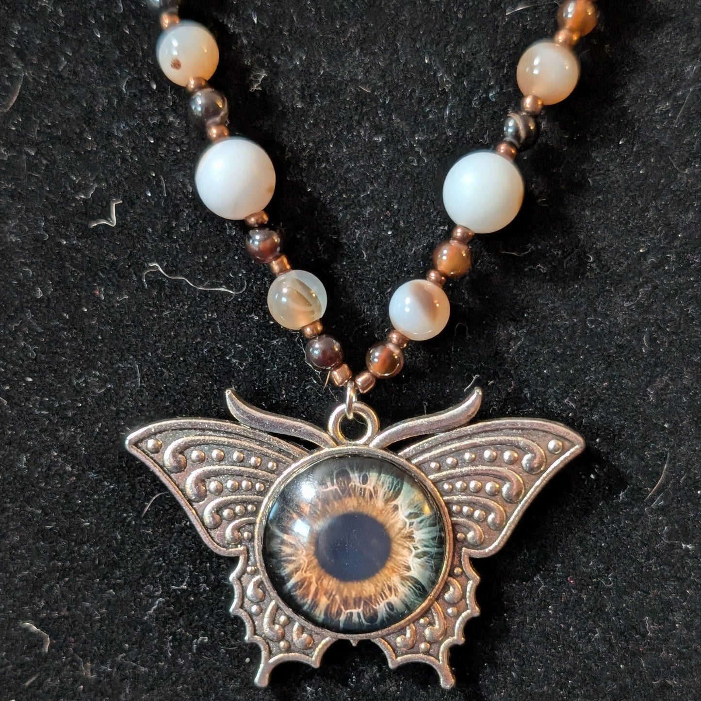 ✨Birchsight✨| Natural & Brown Agate Necklace with Butterfly Eye Pendant