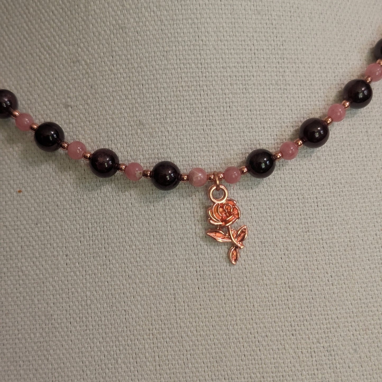 ✨Regina Woz✨| Garnet & Rhodochrosite Rose Necklace with Rose Gold Accents