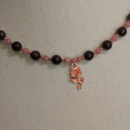 ✨Regina Woz✨| Garnet & Rhodochrosite Rose Necklace with Rose Gold Accents