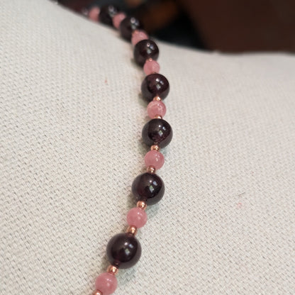 ✨Regina Woz✨| Garnet & Rhodochrosite Rose Necklace with Rose Gold Accents