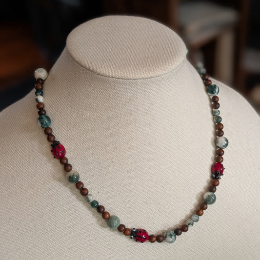 ✨Bramblebug✨| Tree Agate & Wood Ladybug Necklace