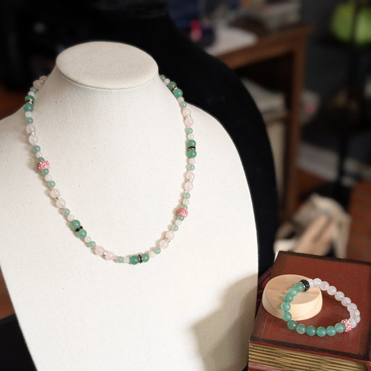 ✨Glyndael✨| Rose Quartz, Green Aventurine, & Green Jade Necklace & Bracelet Set