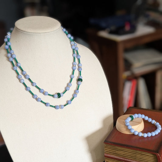 ✨Windsong Hollow✨| Malachite & Blue Lace Agate Double-Stranded Necklace & Bracelet Set