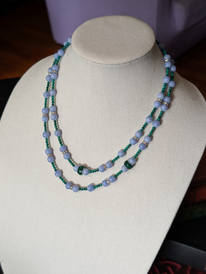 ✨Windsong Hollow✨| Malachite & Blue Lace Agate Double-Stranded Necklace & Bracelet Set
