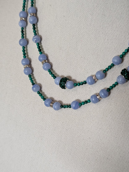 ✨Windsong Hollow✨| Malachite & Blue Lace Agate Double-Stranded Necklace & Bracelet Set