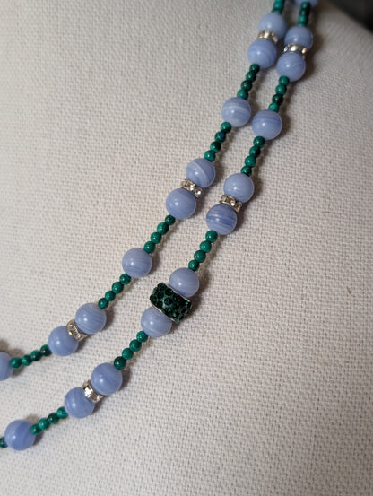 ✨Windsong Hollow✨| Malachite & Blue Lace Agate Double-Stranded Necklace & Bracelet Set