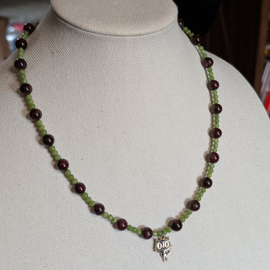 ✨Feliris✨| Garnet & Nephrite Jade Necklace with Cat Charm