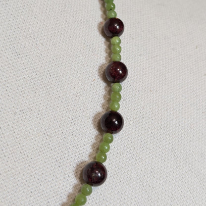 ✨Feliris✨| Garnet & Nephrite Jade Necklace with Cat Charm