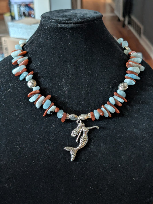 ✨Siren’s Crest✨| Aquamarine & Goldstone Mermaid Statement Necklace