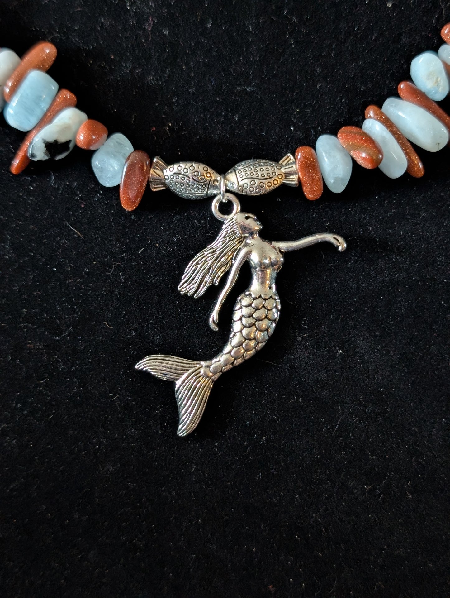 ✨Siren’s Crest✨| Aquamarine & Goldstone Mermaid Statement Necklace