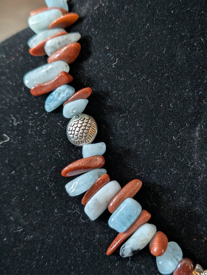 ✨Siren’s Crest✨| Aquamarine & Goldstone Mermaid Statement Necklace