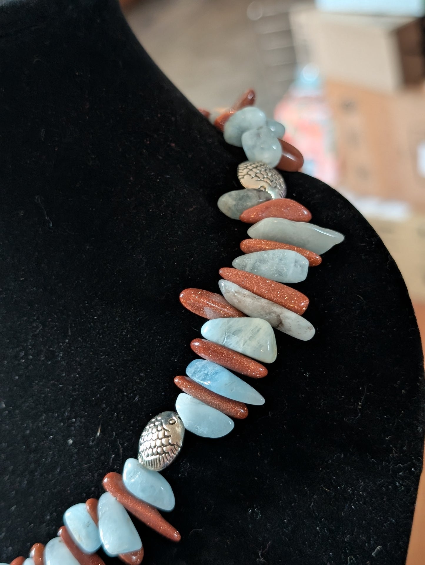 ✨Siren’s Crest✨| Aquamarine & Goldstone Mermaid Statement Necklace