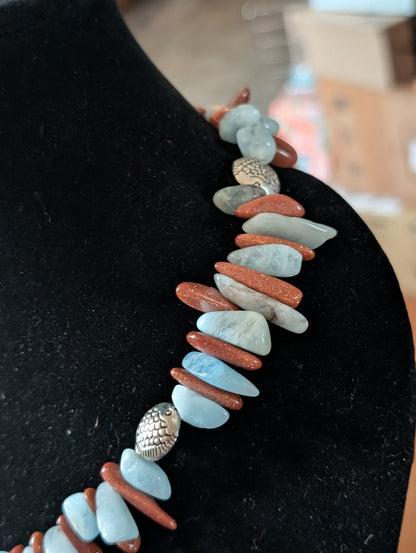 ✨Siren’s Crest✨| Aquamarine & Goldstone Mermaid Statement Necklace