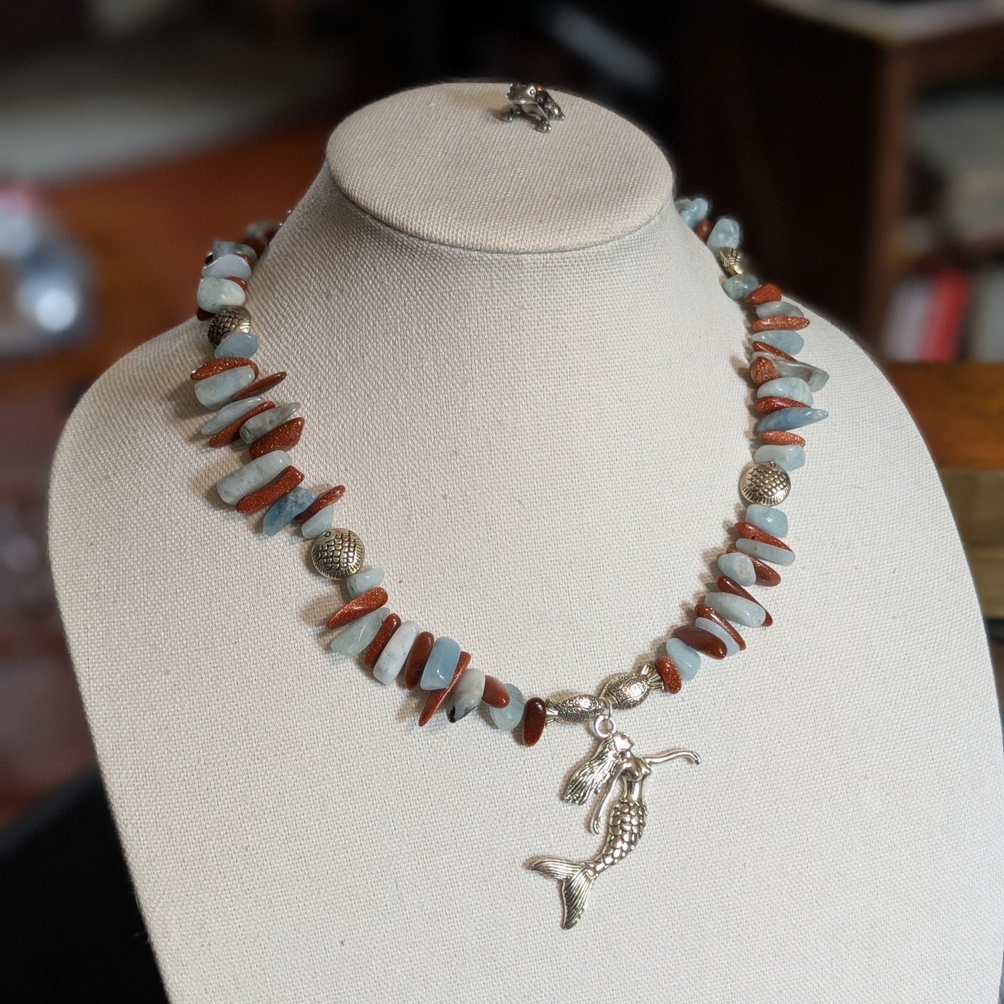✨Siren’s Crest✨| Aquamarine & Goldstone Mermaid Statement Necklace