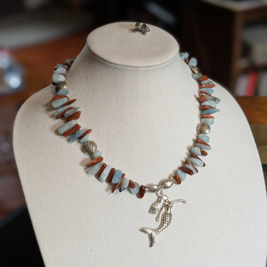 ✨Siren’s Crest✨| Aquamarine & Goldstone Mermaid Statement Necklace