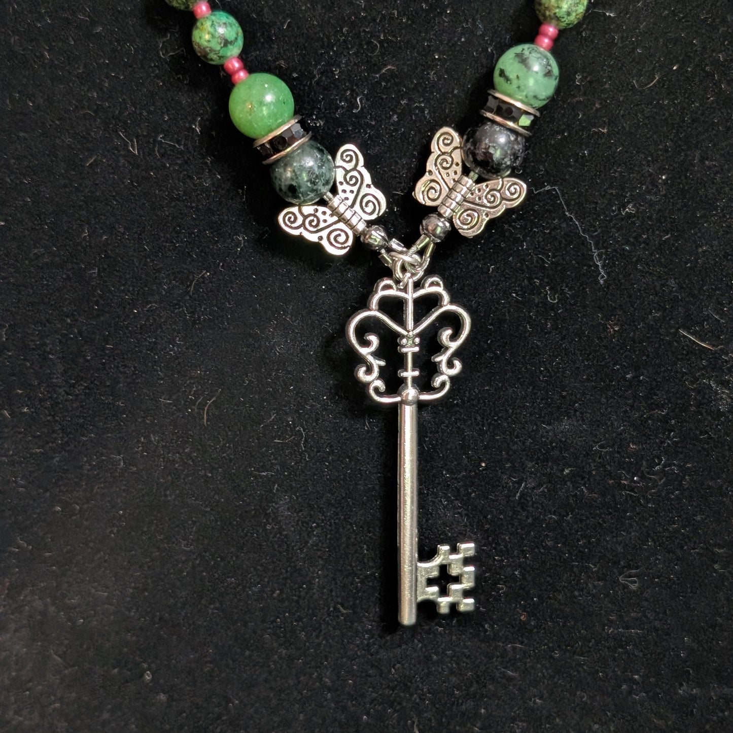 ✨Winglock Flight✨| Ruby Zoisite & Turquoise Butterfly Key Necklace with Pink Accents