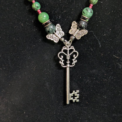✨Winglock Flight✨| Ruby Zoisite & Turquoise Butterfly Key Necklace with Pink Accents