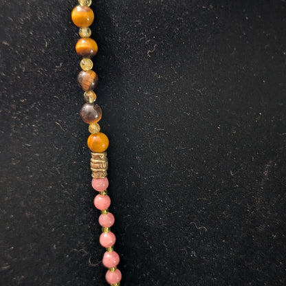 ✨Talonrose✨| Rhodochrosite, Tiger’s Eye & Peridot Necklace with Unakite Owl Pendant
