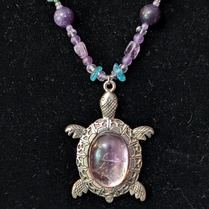 ✨Whimcurrent and the Ripples✨| Amethyst, Charoite, Apatite, & Turquoise Turtle Necklace & Earrings Set