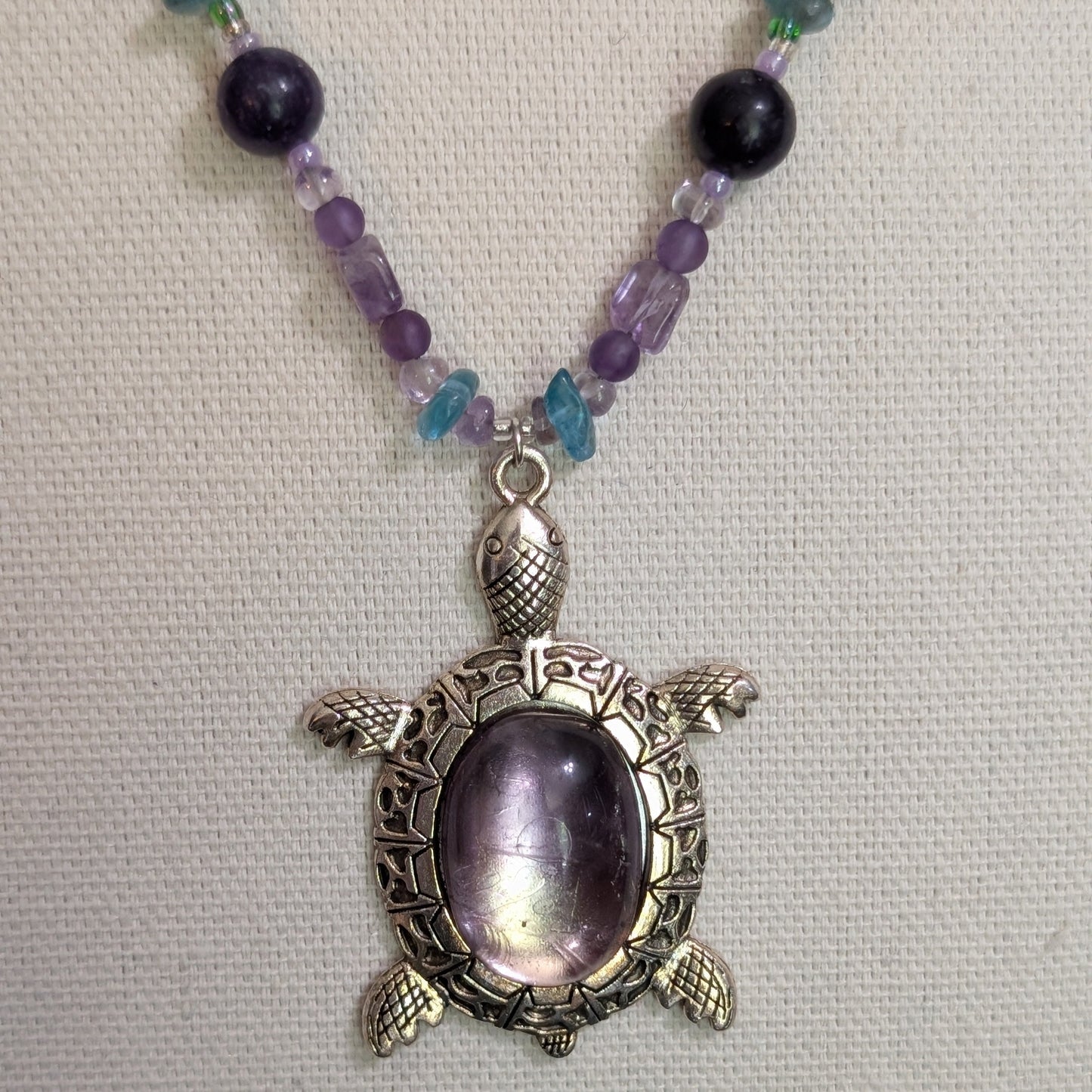 ✨Whimcurrent and the Ripples✨| Amethyst, Charoite, Apatite, & Turquoise Turtle Necklace & Earrings Set