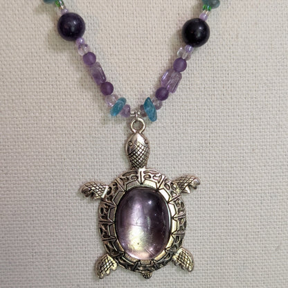 ✨Whimcurrent and the Ripples✨| Amethyst, Charoite, Apatite, & Turquoise Turtle Necklace & Earrings Set