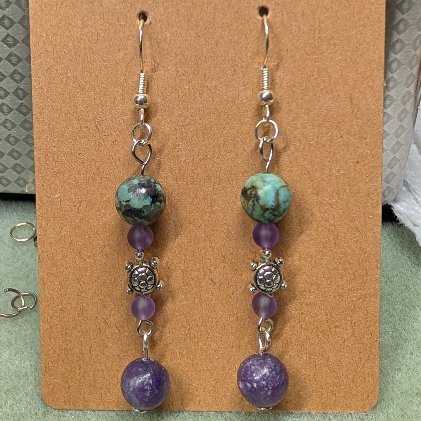 ✨Whimcurrent and the Ripples✨| Amethyst, Charoite, Apatite, & Turquoise Turtle Necklace & Earrings Set