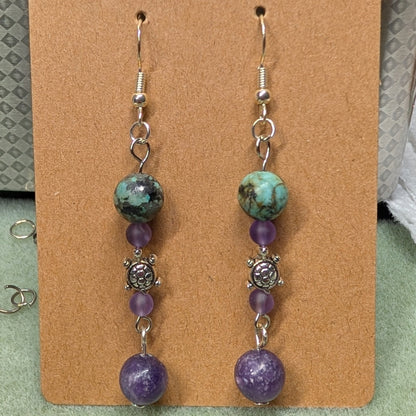 ✨Whimcurrent and the Ripples✨| Amethyst, Charoite, Apatite, & Turquoise Turtle Necklace & Earrings Set
